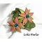 Bruine klei bloem ring met Swarovski kristal en groene bladeren