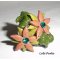 Bruine klei bloem ring met Swarovski kristal en groene bladeren