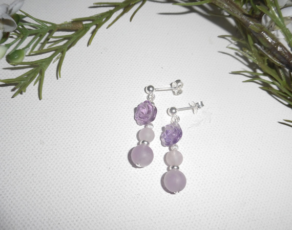 Zilver 925 roze amethist oorbellen met parels