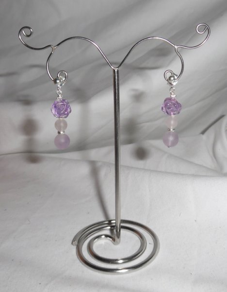 Zilver 925 roze amethist oorbellen met parels