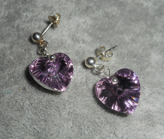 Swarovski kristallen hart oorbellen op 925 zilveren knopjes