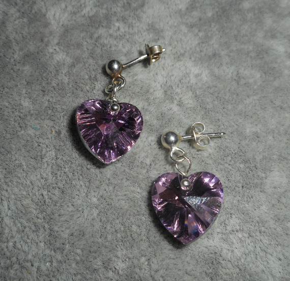 Swarovski kristallen hart oorbellen op 925 zilveren knopjes