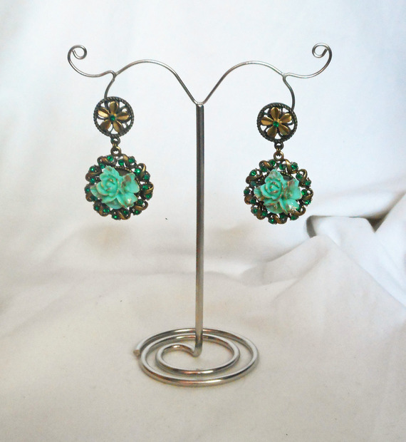 Groen kristal bloemen camee oorbellen