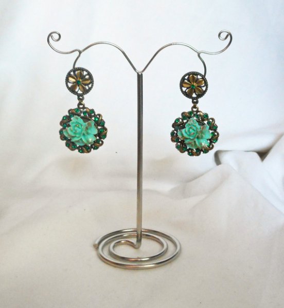 Groen kristal bloemen camee oorbellen