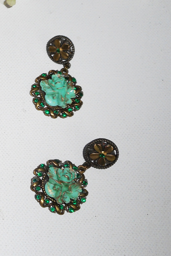 Groen kristal bloemen camee oorbellen