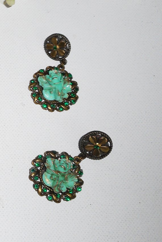 Groen kristal bloemen camee oorbellen