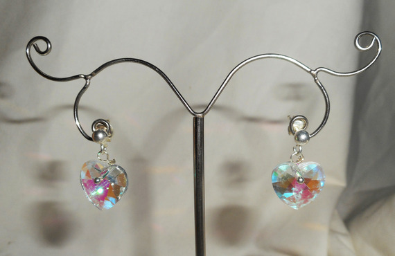 Witte AB Swarovski kristallen hart oorbellen aan 925 zilveren knopjes
