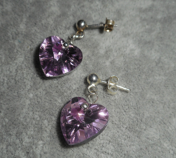 Swarovski kristallen hart oorbellen op 925 zilveren knopjes