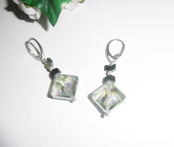 Groene kristallen diamanten oorbellen op 925 sterling zilver