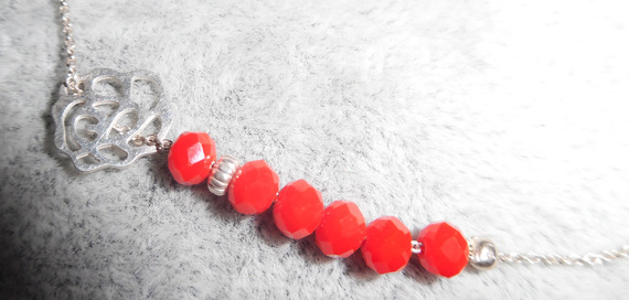 Enkelbandje met roze en rode crista kralen aan 925 zilveren ketting