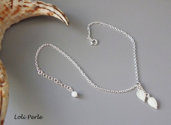 925 zilveren armband/enkelketting met parelmoer bladeren