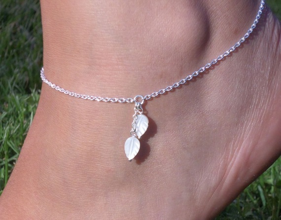 925 zilveren armband/enkelketting met parelmoer bladeren
