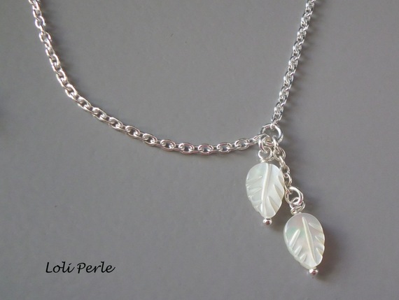 925 zilveren armband/enkelketting met parelmoer bladeren