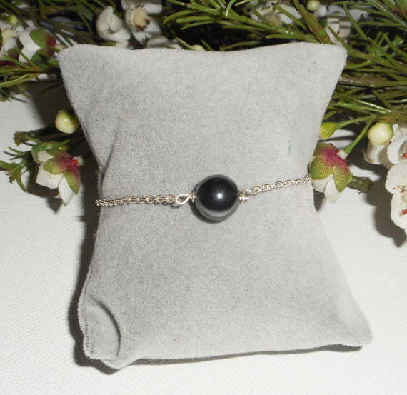 925 zilveren armband met hematietparel aan zilveren ketting