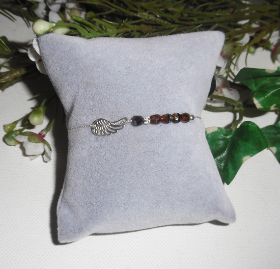 Originele bruine kristallen vleugel en kralen armband aan 925 zilveren ketting