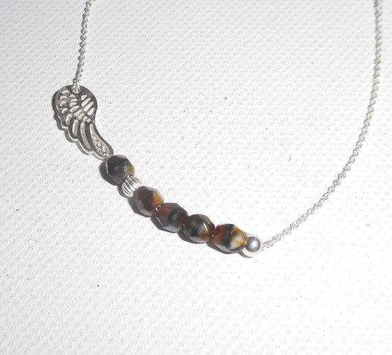 Originele bruine kristallen vleugel en kralen armband aan 925 zilveren ketting