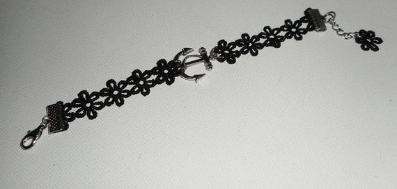 Originele armband met anker en zwart kant