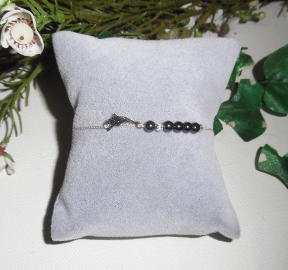 Originele dolfijn en hematiet kralen armband aan 925 zilveren ketting