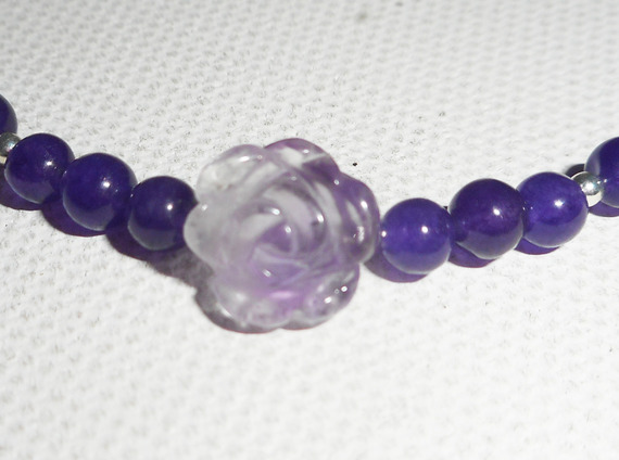 Amethist parel en roos armband op zilveren sluiting