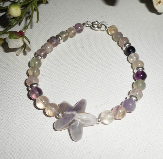 Amethist en fluoriet ster armband op 925 zilver