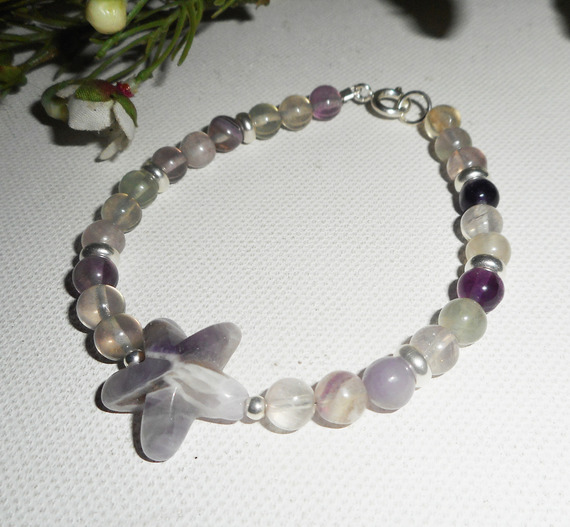 Amethist en fluoriet ster armband op 925 zilver