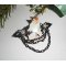Kattenbroche met emaille parels en zwarte ketting