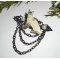 Siamese kat broche met parel email en zwarte ketting