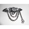 Zwarte hars kat broche met kristallen strass steentjes en zwarte ketting