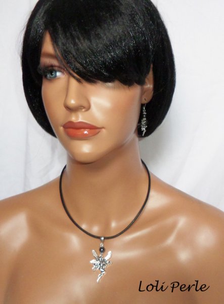 Fairy ketting met hematietsteen op zwart leer