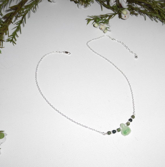 Originele 925 zilveren ketting met schildpad en jade kralen aan ketting