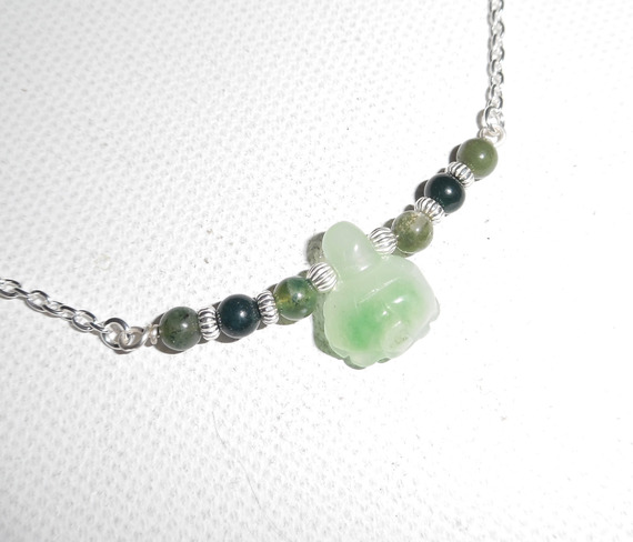 Originele 925 zilveren ketting met schildpad en jade kralen aan ketting
