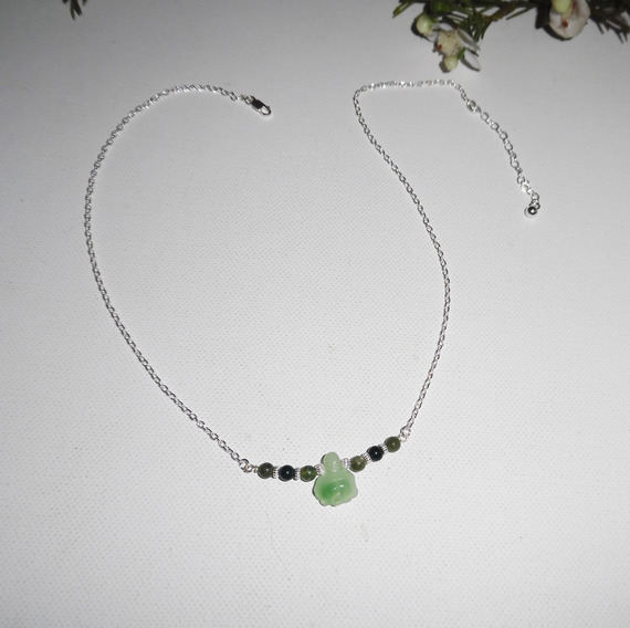 Originele 925 zilveren ketting met schildpad en jade kralen aan ketting