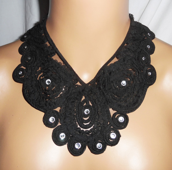 Originele grote zwarte kanten bloem choker ketting met Swarovski kristal