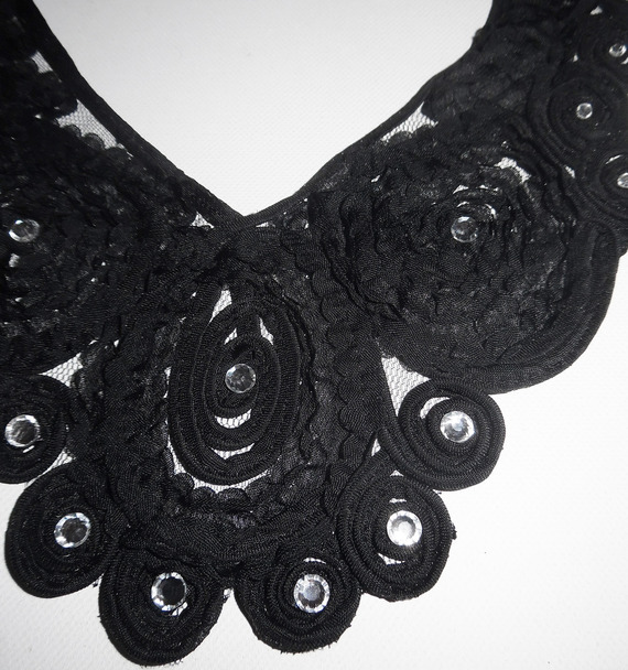 Originele grote zwarte kanten bloem choker ketting met Swarovski kristal
