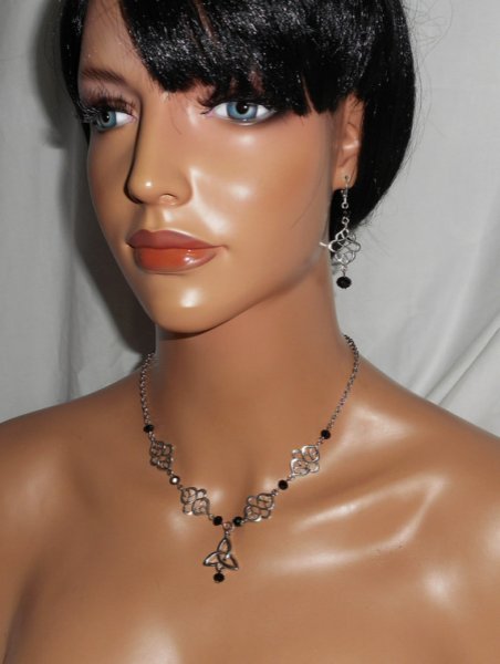 Zwarte Boheemse kristallen kralen tiara met Keltische motieven 2 in 1