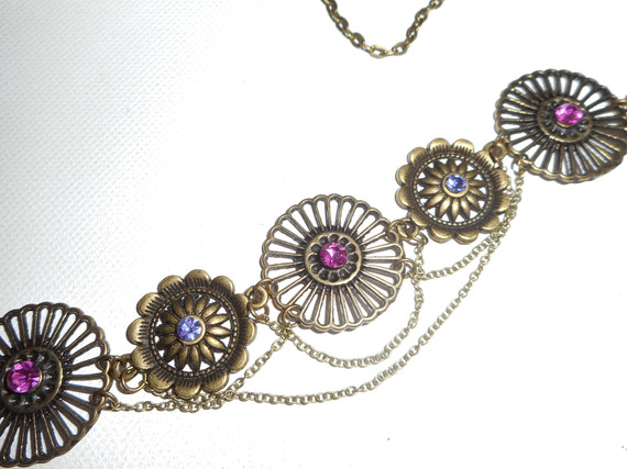 Bronzen tiara met roze en paarse Swarovski kristallen strass