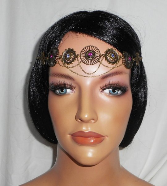 Bronzen tiara met roze en paarse Swarovski kristallen strass