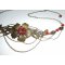 Bronzen tiara met rode boheemse kristallen kralen en bloemmotief