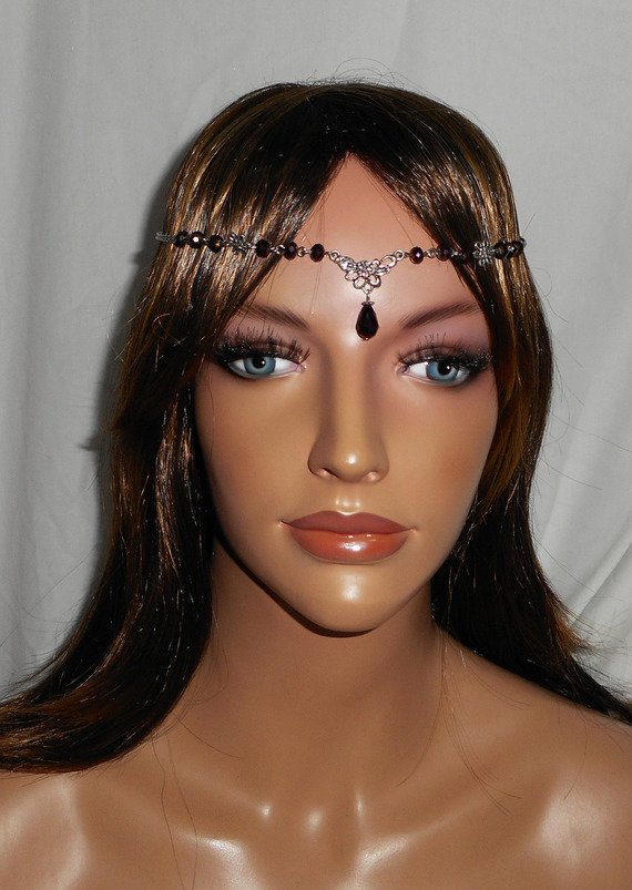 2 in 1 paarse boheemse kristallen tiara met bloemmotief