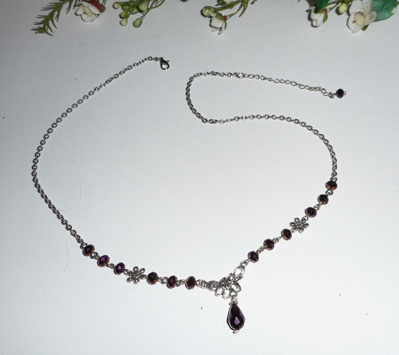 2 in 1 paarse boheemse kristallen tiara met bloemmotief