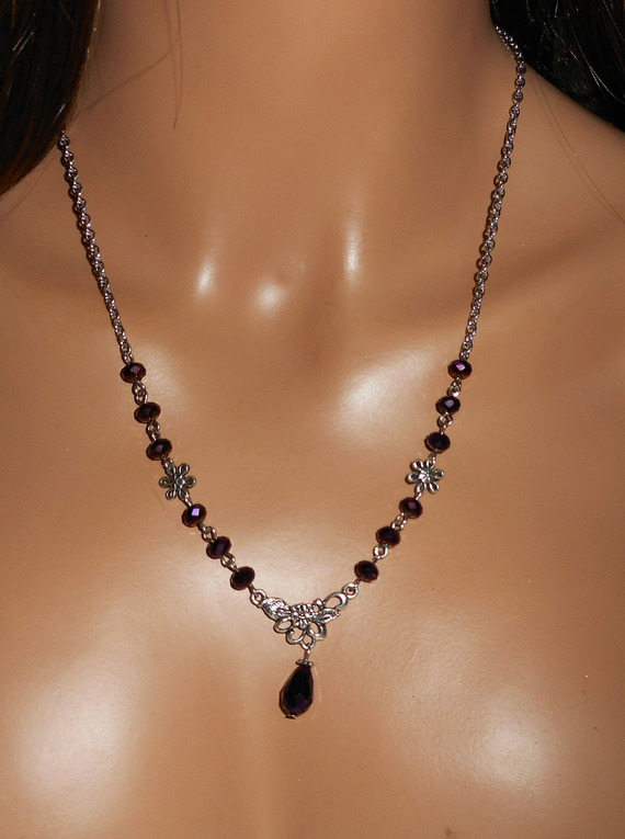2 in 1 paarse boheemse kristallen tiara met bloemmotief