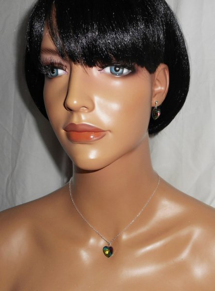 Set Groene hart hanger met Swarovski kristal aan 925 zilveren ketting