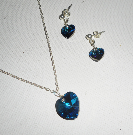 Set Swarovski kristal blauwe hart hanger aan 925 zilveren ketting