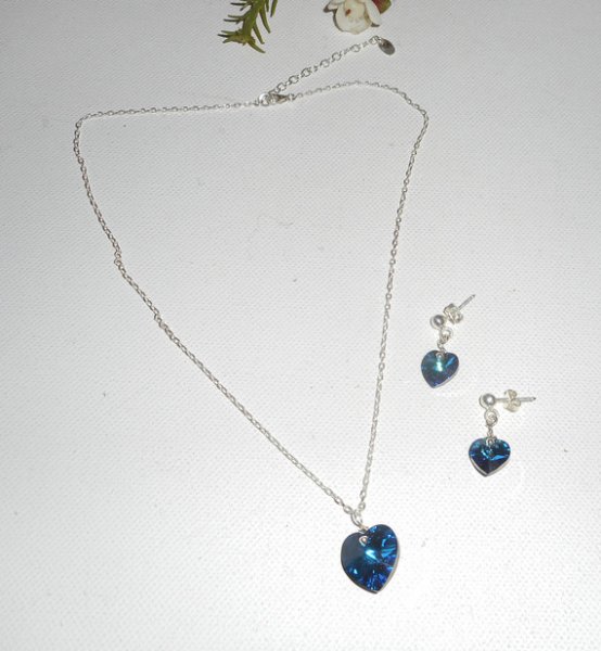Set Swarovski kristal blauwe hart hanger aan 925 zilveren ketting
