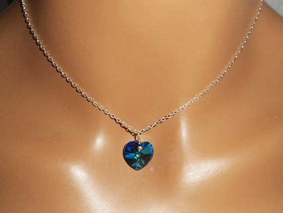 Set Swarovski kristal blauwe hart hanger aan 925 zilveren ketting