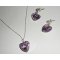 Set Paarse hart hanger met Swarovski kristal aan 925 zilveren ketting