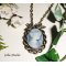 Blauwe cameo hanger met vogels in brons metaal aan ketting