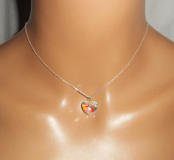 Witte hart hanger AB in Swarovski kristal aan 925 zilveren ketting