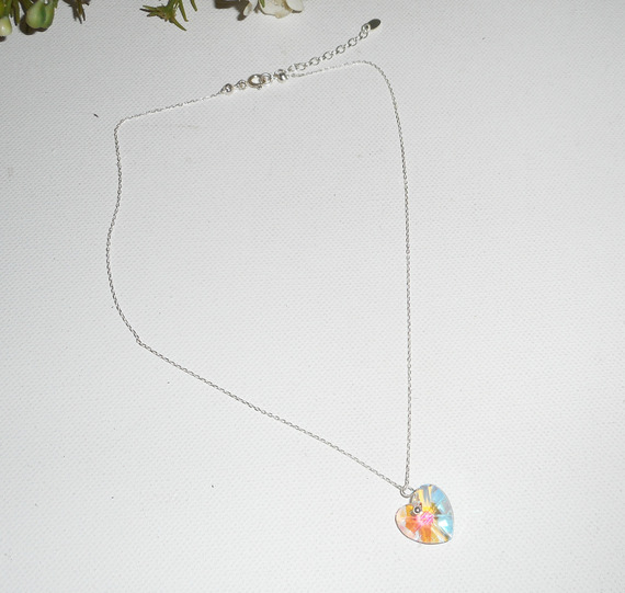 Witte hart hanger AB in Swarovski kristal aan 925 zilveren ketting