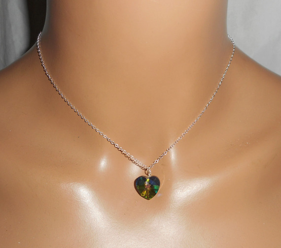 Groene Swarovski kristallen hart hanger aan 925 zilveren ketting